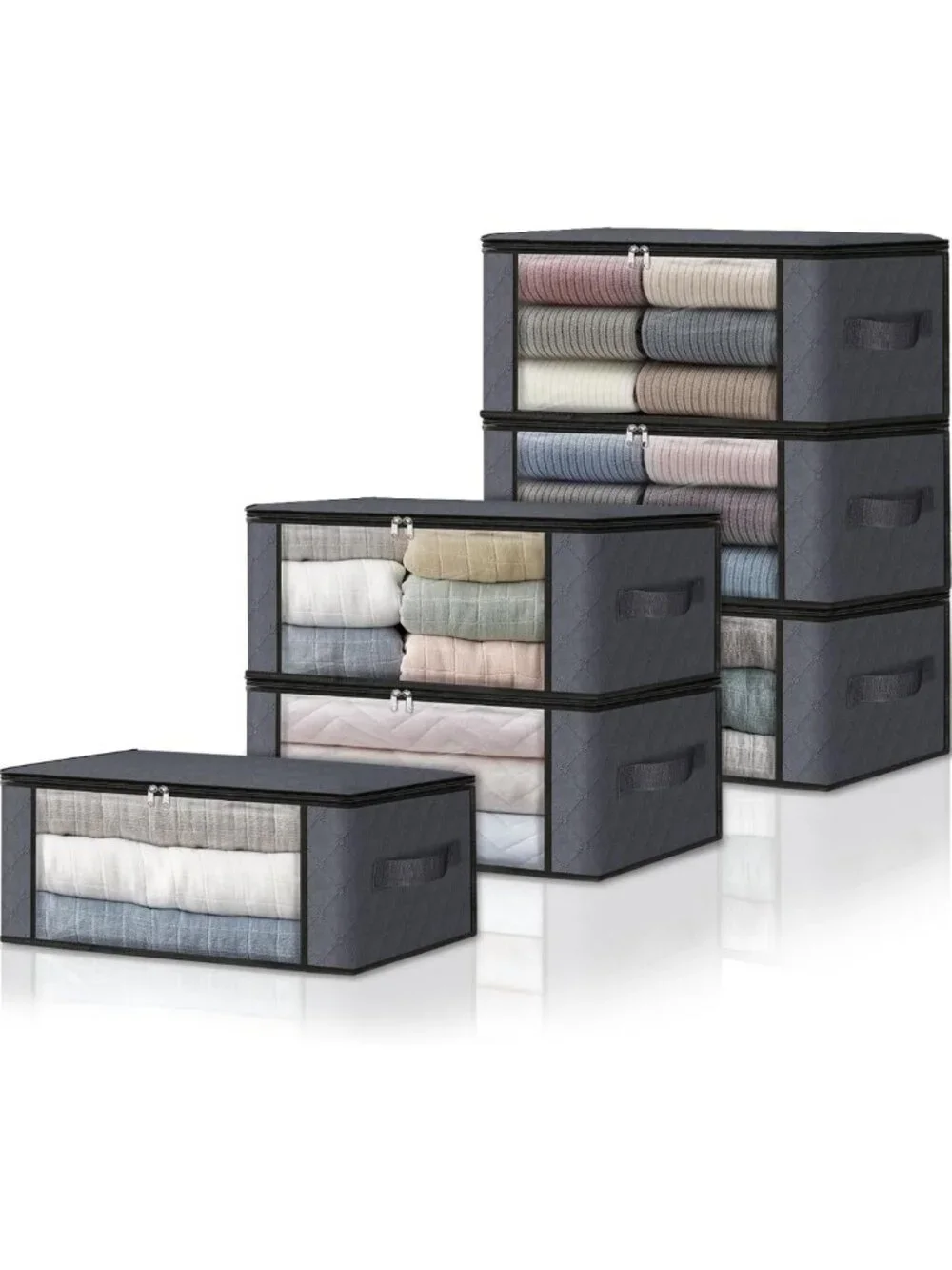 Foldable Storage Bags with Clear Window - 6-Pack Organizer for Clothes, Bedding